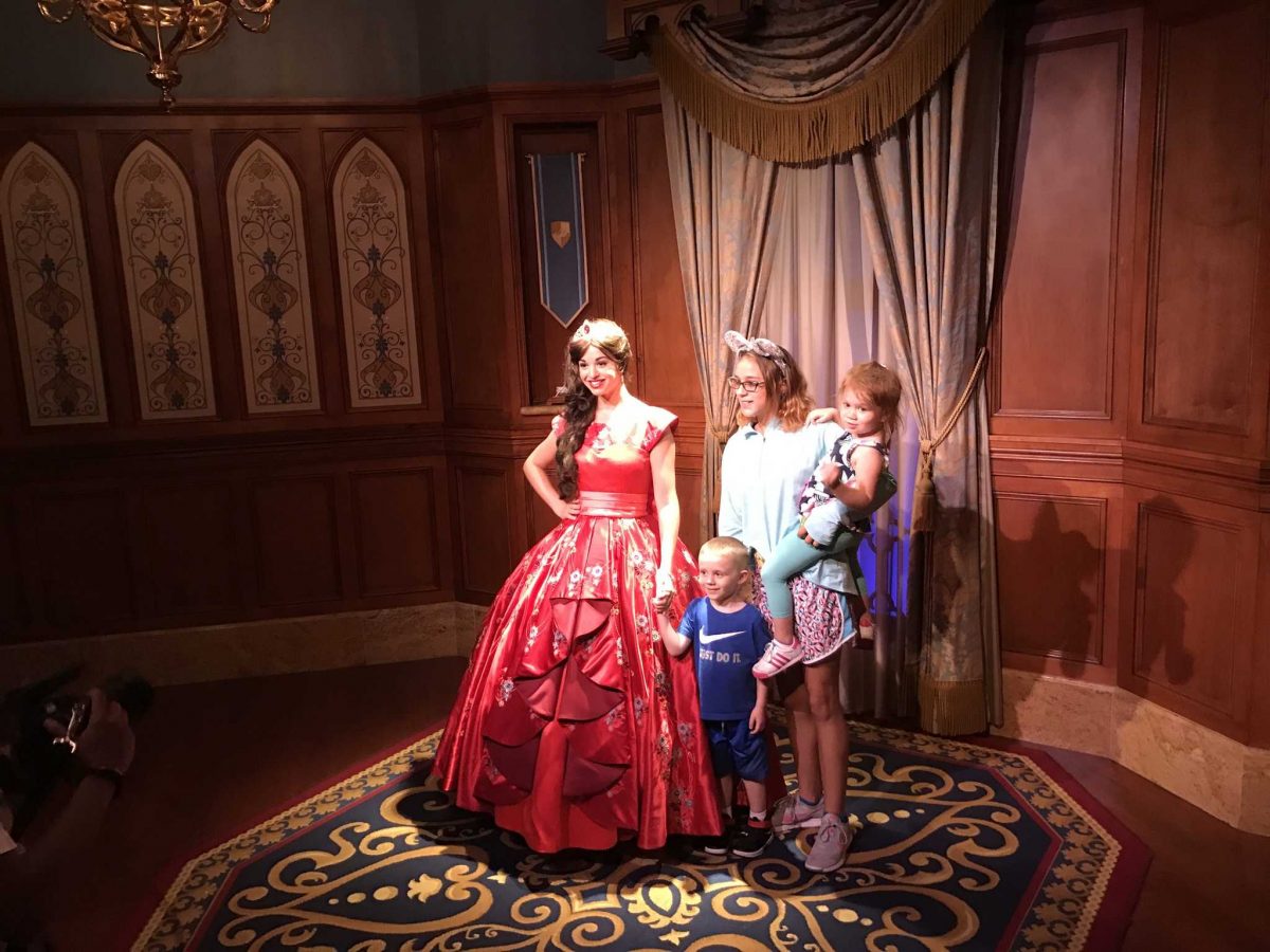 Elena of Avalor meeting with some of her "subjects" inside Princess Fairytale Hall